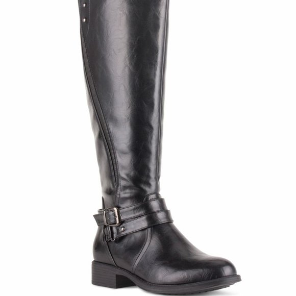 NWT WANTED Womens Black Double Buckle Strap Stretch Bergen Riding Boot - Picture 7 of 10